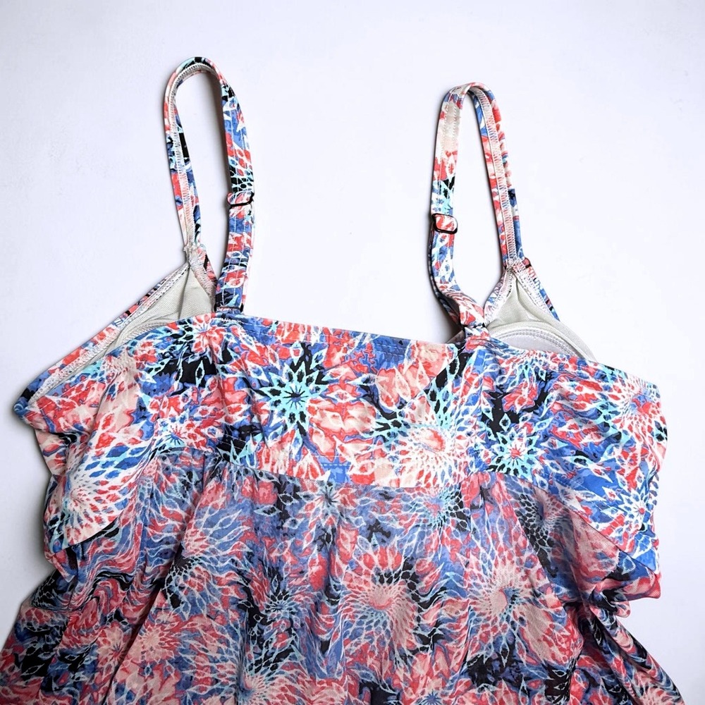 Croft & Barrow Womens Pink Blue Floral Flyaway Tankini Swim Top Size 14 - Picture 6 of 10